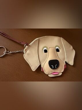 Rolfs Leather Beige Dog Face Coin Pouch Keychain